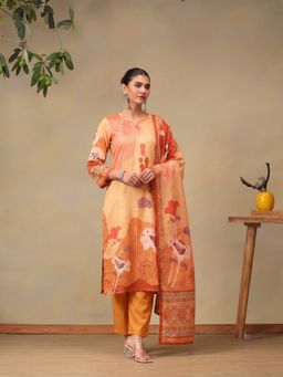 Bani Women - Women's Yellow Floral Printed Kurta with Pant and Dupatta