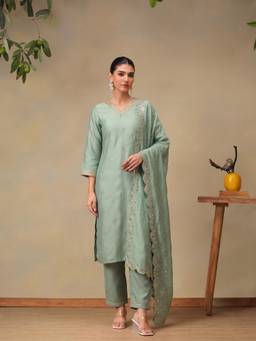 Bani Women - Women's Green Embroidered Kurta with Pant and Dupatta