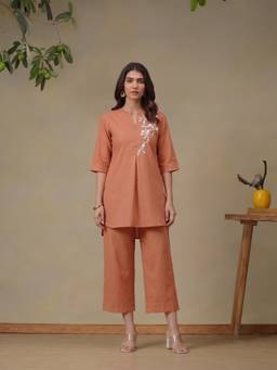 Bani Women - Peach Notch Neck High Low Co-Ord Set