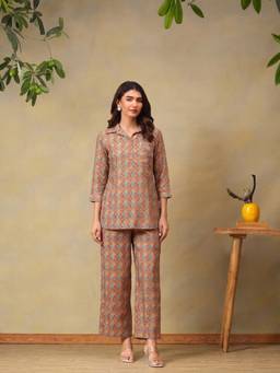 Bani Women - Multi-Color Shirt Collar Neck Motifs Printed Co-Ord Set