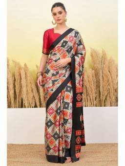 Mysilklove - Rio Black Patola Printed Satin Crepe Silk Saree