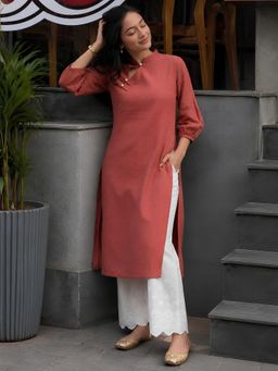Dora Dori - Red Long Solid Kurta with Pant