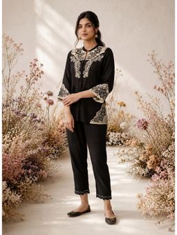 Lakshita - Zia Black Dori Embroidered Shantoon Blend Co-Ord Set
