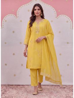 Lakshita - Noor Electric Yellow Aari Embroidered Kurta with Pant and Dupatta