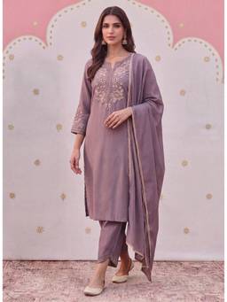 Lakshita - Aaravi Lavender Foil Applique Embroidered Kurta with Pant and Dupatta