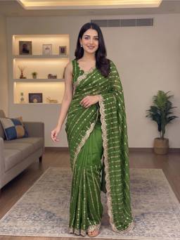 FLOSIVE - Green Embroidery Designer Border For Festive And Traditional Wear Saree