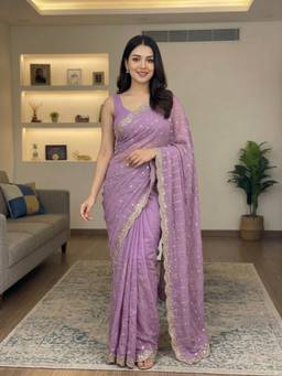 FLOSIVE - Purple Embroidery Designer Border For Festive And Traditional Wear Saree