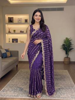 FLOSIVE - Purple Embroidery Designer Border For Festive And Traditional Wear Saree