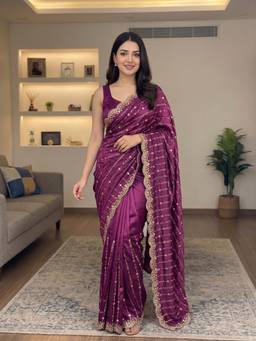 FLOSIVE - Wine Embroidery Designer Border For Festive And Traditional Wear Saree