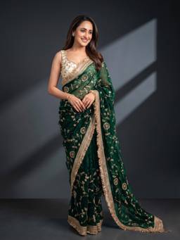 FLOSIVE - Green Women Space Sattin Bits Sequence World Saree