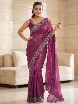 FLOSIVE - Magenta Space Silk Zarkhad Diamond Work Festive Wear Saree
