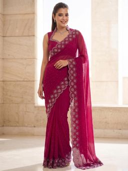 FLOSIVE - Pink Space Silk Zarkhad Diamond Work Festive Wear Saree