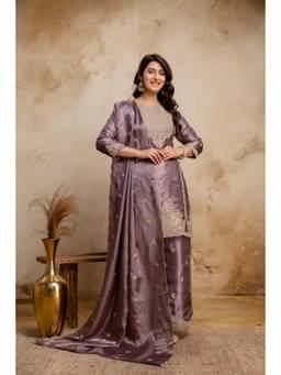 BERRYLICIOUS - Tissue Shimmer Lavender Sequinned Embroidered Kurta with Palazzo and Dupatta