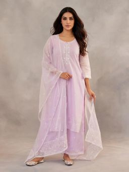 Royal Export - Lavender Silk Blend Chanderi Embroidered Kurta with Pant and Dupatta