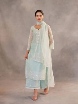 Royal Export - Green Silk Blend Chanderi Embroidered Straight Kurta with Pant and Dupatta