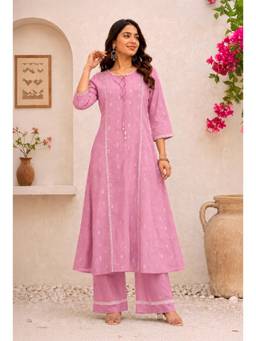 SILCHIC - Women's Pink Woven Design A-Line Kurta with Palazzo
