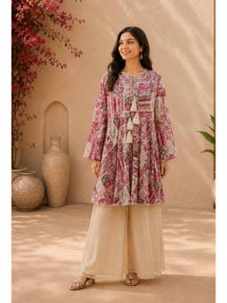SILCHIC - Women Pink Printed A-Line Kurta with Palazzo
