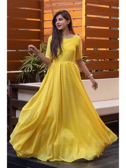 Label Shaurya Sanadhya - Yellow Polka Dots One Way Gown