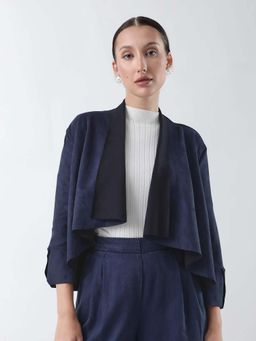 RAREISM - Women Navy Blue Relaxed Fit Solid Jacket