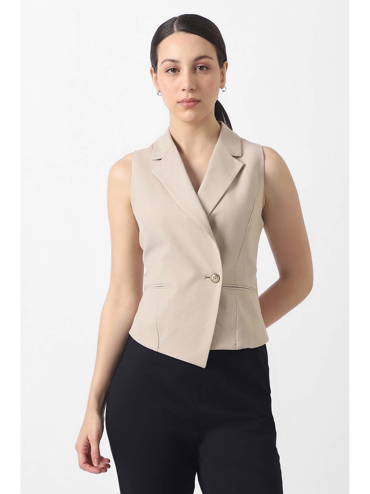 Women Beige Solid Waistcoat