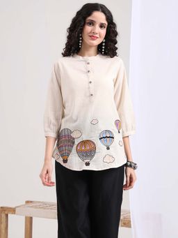 Aravalii - Creamy Dreamscape Embroidered Tunic