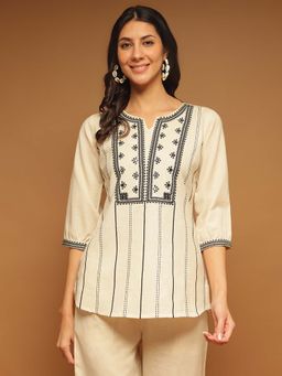 Aravalii - Cream Linear Bloom Top