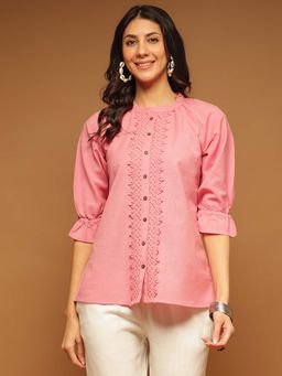 Aravalii - Pink Lace Button Top