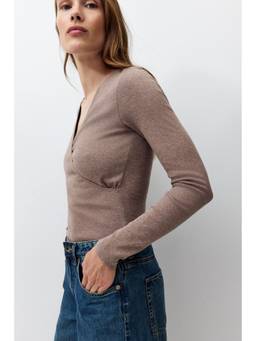 H&M - Women Beige Mama Ribbed Nursing Top