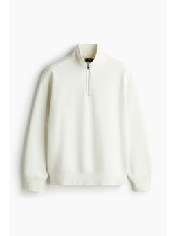 H&M - Men White Loose Fit Zip-Top Sweatshirt