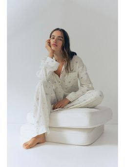 H&M - Women White Cotton Muslin Pyjamas With Shirt