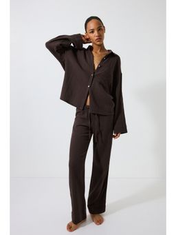 H&M - Women Brown Cotton Muslin Pyjamas With Shirt