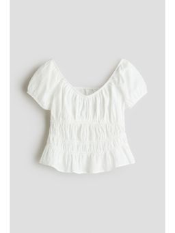 H&M - Girls White Smocked Cotton Blouse