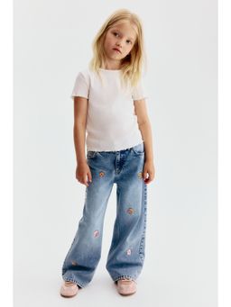 H&M - Girls Blue Printed Wide Leg Jeans