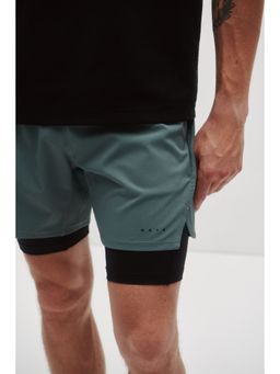 H&M - MOVE Men Green Double-Layered Sports Shorts with Drymove