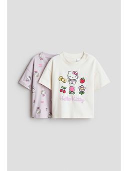 H&M - Girls White 2-Pack Printed Cotton T-Shirts