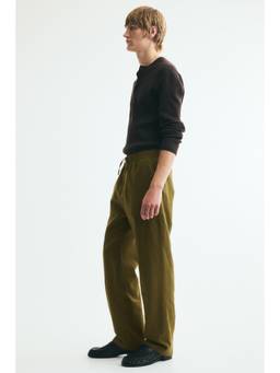 H&M - Men Green Regular Fit Linen-Blend Trousers