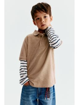 H&M - Boys Beige Embroidered-Motif Pique Polo T-Shirt