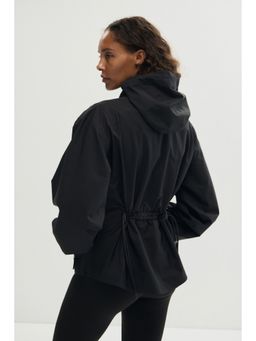 H&M - Women Black Oversized Fit Rain Jacket with Storm Move