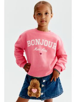 H&M - Girls Pink Print-Motif Brushed-Inside Sweatshirt
