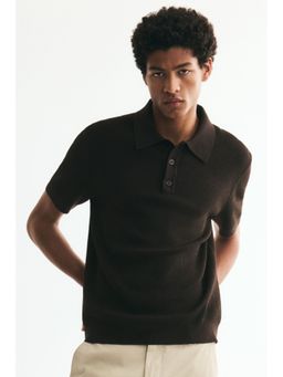 H&M - Men Brown Regular Fit Knitted Polo T-Shirt