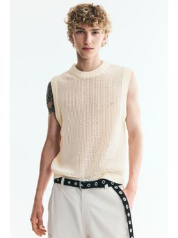 H&M - Men Beige Regular Fit Hole-Knit Sweater Vest