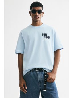 H&M - Men Blue Relaxed Fit Printed T-Shirt