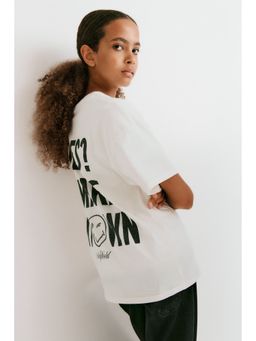 H&M - Girls White Printed Cotton T-Shirt