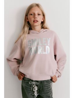 H&M - Girls Pink Print-Motif Brushed-Inside Hoodie