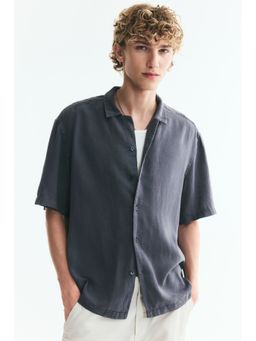 H&M - Men Grey Relaxed Fit Linen-Blend Resort Shirt