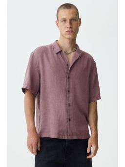 H&M - Men Red Relaxed Fit Linen-Blend Resort Shirt