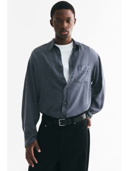 H&M - Men Grey Relaxed Fit Linen-Blend Shirt