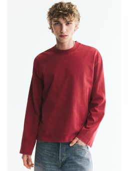 H&M - Men Red Relaxed Fit Boxy Long-Sleeved T-Shirt
