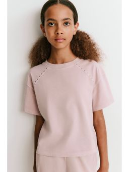 H&M - Girls Pink Studded Cotton T-Shirt