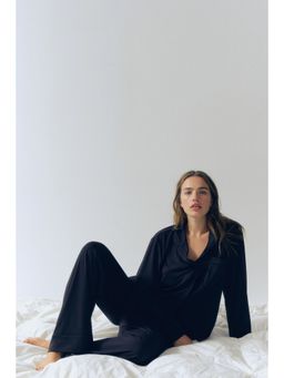 H&M - Women Black Viscose-Blend Pyjamas With Shirt